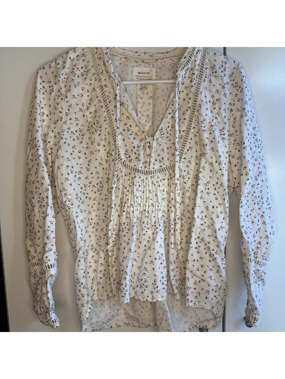 McGuire Women's Linen Cotton Blend Floral Blouse, Size Large